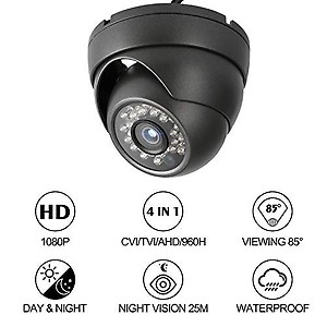 Dericam 1080P@30fps 1920TVL Full HD Dome Security Camera, HDCVI/HDTVI/AHD/960H 4-in-1 Surveillance Camera, IP66 Metal Housing, 24 LEDs/82ft Night Vision, 85øViewing Angle, AC2MD2, Black price in India.