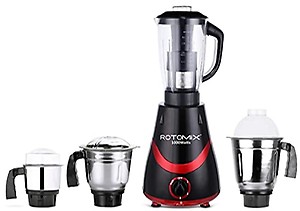 Rotomix Necklace 1000W Mixer Grinder with 3 Stainless Steel Jars (1 Wet Jar, 1 Dry Jar and 1 Chutney Jar), RED.Make in India