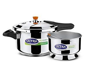 ULTRA Duracook Diet Stainless Steel Outer Lid Pressure Cooker 5.5 L,Dietfriendly,SS304 Foodgrade,StarchRemover,CaloryReduction,Frothcollector,Induction,CompositeBase,Solidhandle,ISI,10Ywarranty price in India.