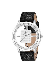 lorenz black leather strap & transparent stylish white dial analogue watch for men | mk-3096k