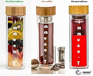 SWASH Multipurpose Tea/Coffee Infuser Glass Water Bottle with Double Glass wall and Neoprene sleeve price in India.