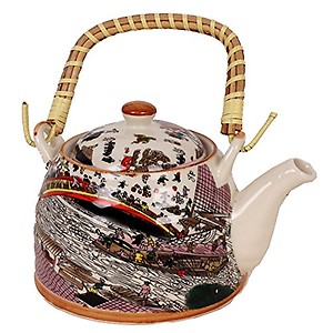 Purpledip Ceramic Kettle 'Carnival': Large 850 ml Tea Coffee Pot, Steel Strainer Included (10144) price in India.