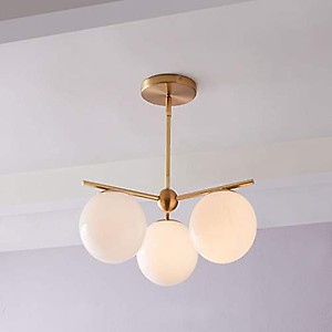 Fan Petal Shape Modern Hanging Ceiling Fixture 3 Ball Frosted Globe with Brass . Used in Living Room , Home Decor and Indoor Lightening. price in India.