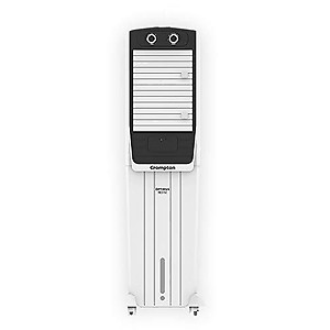 Crompton Optimus Neo Tower Air Cooler- 52L; with Everlast Pump, Auto Fill, 4-Way Air Deflection and High Density Honeycomb pads; White & Black price in India.
