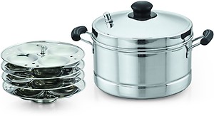Sowbaghya Induction Base Stainless Steel Idli Maker (6 Plates) Silver Idly Cooker Pot | Induction and Gas Stove Compatible Idli Maker | Idly Maker with 6 Plates 24 idlis | Silver price in India.