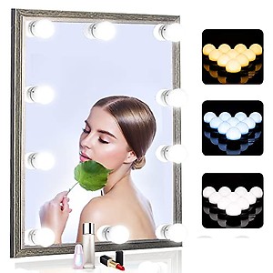 SICCOO Vanity Mirror Lights, 10 Dimmable Bulbs DIY Hollywood Style LED Makeup Mirror Lights with USB Cable, Lighting Fixture Strip for Makeup Dressing Table Bathroom, White, Framed, Round, Wall Mount price in India.
