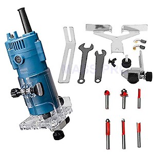 Mass Pro Heavy Duty Powerful 350w Trimmer With 6 Pcs Multi Shapes Router Bits(6.35mm Shank) Set