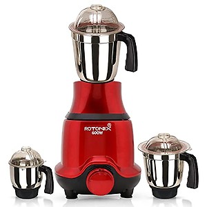 Rotomix BUTRSA21 600-Watt Mixer Grinder with 3 Jars (1 Wet Jar, 1 Dry Jar and 1 Chutney Jar) - Red.Make In India (ISI CERTIFIED) price in India.