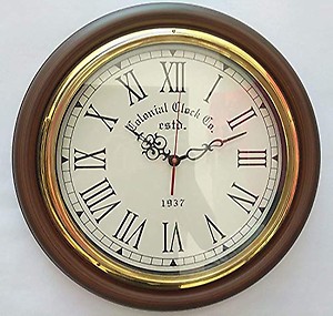 Love Home Collection Wooden Wall Clock Brass Ring 16 inch Antique Style price in India.