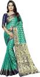 Embellished Kanjivaram Cotton Silk Saree  (Green)