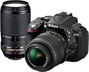 Nikon D5300 DSLR Camera (Body Only, Black) with Nikon 18-55mm f/3.5-5.6G Lens and Nikon 70-300mm Lens 2 Lenses Kit price in India.