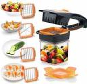 FIZLOZ Plastic Vegetable Dicer Chopper 5 in 1 Multi-Function Slicer with Container Onion Cutter Kitchen Accessories price in India.