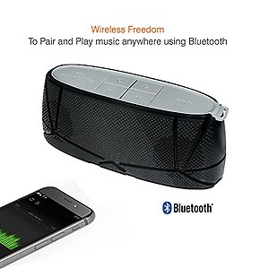 Amkette Trubeats Sonix Hi-Fidelity Bluetooth Portable Speaker with Mic, 9W Output, 8 Hours Playback, Rechargeable, NFC, AUX, Micro SD Card for Smartphone, Tablets & Laptops (Black-Grey) price in India.