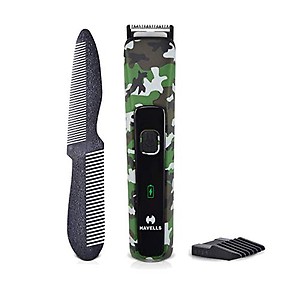 Havells Bt5113 Rechargeable Beard Trimmer,Super Fast Charge,Trimming Lengths Upto 13 Mm For Multiple Styles (Military) (Black&Green),Men price in India.
