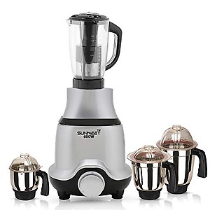 Sunmeet NECKLACE 600W Mixer Grinder with 3 Stainless Steel Jars and Chopper Jar (1 Wet Jar, 1 Dry Jar and 1 Chutney Jar), BLACK-RED.Make In India(ISI Certified) price in India.