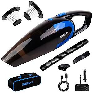 Lyrovo Wired/Wireless Car Vacuum Cleaner Aluminium Fan Bled High Suction 12V/150W Cordless for Interior Accessories with Extra HEPA Filter(Black&Blue) 1 Liter price in India.