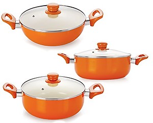 Nirlon 5 Layer Ceramic Coated Induction 1 Deep Kadhai with Lid 3Ltr, 1 Deep Casserole 3.6Ltr, 1 Deep Casserole 2Ltr price in India.