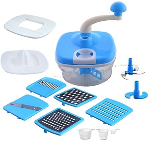 Vivir Advance (10 in 1) Blue Food Processor, Dough Maker, Juicer, Chipser, Vegetable Cutter Vegetable Chopper  (1 Dough Maker Tool, 1 Rotating Handle, 7 Blades, 1 Top plate to facilitate rotation, 1 Juicer Plate, 1 Butter Milk Maker Tool, 1 Slicing Plate, 1 Unbreakable Container, 3 Different Size Measuring Cups) price in India.