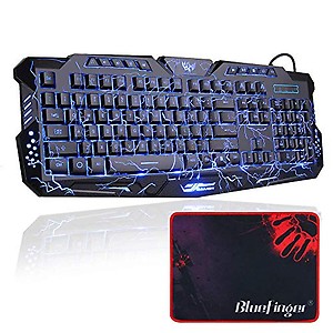 BlueFinger® CM200 Three Adjustable Color Backlit Keyboard with Cool Crack Pattern - Black for Windows 8/7/Vista/98/XP/2000/ME + BlueFinger Customized Gaming Mouse Pad as Gift price in India.
