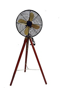 Nayra Antique Collection Introduce this full brass black Antique Fan, Floor Fan With Wooden Tripod price in India.