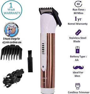 Kemei Km-029 Trimmer 40 min Runtime 4 Length Settings  (White) price in India.