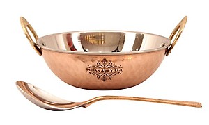 Indian Art Villa Steel Copper Karahi Wok Bowl with Spoon, Serveware &Tableware, 700 ML price in India.