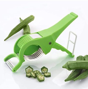 HERIMO Stainless Steel Vegetable Cutter with Peeler, Green II Multi-Purpose Vegetable and Fruit Chopper, Fruit Grater, Slicer Dicer, Chipper, Peeler | Hand Chopper, Cutter (Multi Color Pack of 1) price in India.