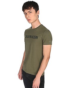 BESTSELLERCalvin Klein Men Olive Ribbed Neck Brand Print T-Shirt