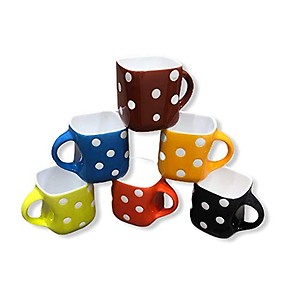 The Earth Store Handcrafted Microwave Safe Ceramic Multicolor Polka Dot Printed Tea Cup/Coffee Cup Set with Handle Ideal Best Gift for Friends, Family, Home, Office use, Kitchen Cup Set (Set of 6) price in India.