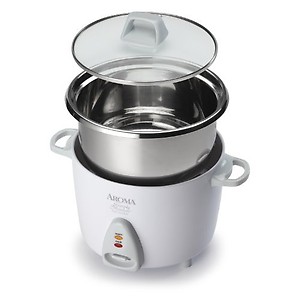 Aroma Simply Stainless 3-Cup(Uncooked) 6-Cup (Cooked) Rice Cooker, White price in India.