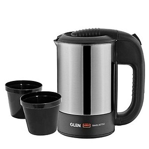 Glen Electric Travel Kettle 0.5 Litre Stainless Steel 2 Plastic Cups, Auto Shut-Off 1000 Watts -Silver And Black (9013), 2 Years Warranty price in India.