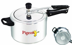 Pigeon by Stovekraft Calida Induction Base Aluminium Pressure Cooker with Outer Lid, 3 litres, Silver price in India.