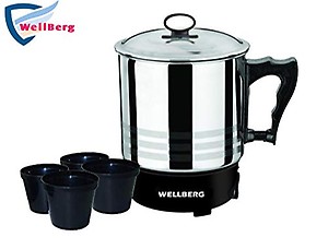 WELLBERG Stainless Steel Model No:12573 Multipurpose 1.5L Electric Kettle with Free 4 Cups(Silver) price in India.