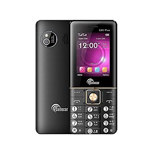 CELLECOR C60+ Dual Sim Feature Phone 2750 mAH Battery with Vibration, Mp3 & Mp4 Player, 3.5 mm Jack, Torch Light, Wireless FM and Rear Camera (2.4" Display) Black price in India.