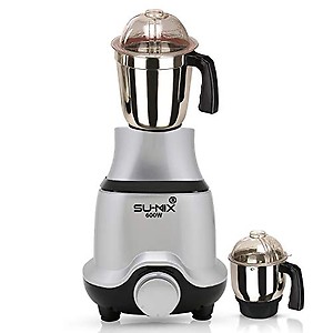 Su-mix BUTSLV21 600-Watt Mixer Grinder with 2 Jars (1 Wet Jar and 1 Chutney Jar) - Silver Make In India (ISI Certified) price in India.