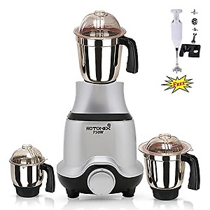 Rotomix BUTSLVEP21 750-Watt Mixer Grinder with 3 Jars and Free 200W Hand Blender (1 Wet Jar, 1 Dry Jar and 1 Chutney Jar) - Silver price in India.