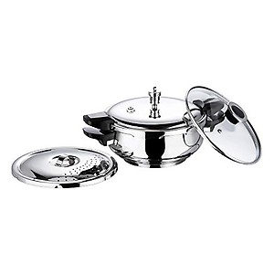 Vinod Magic Stainless Steel Smart 3 in 1 Pressure Cooker 5.5 Litre | 5mm Thick Base | All in One Cooker with Strainer & Glass Lid | Induction and Gas Base | ISI certified | 2 Years Warranty price in India.