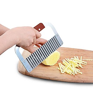 DANSR Crinkle Cutters Tool French Fry Slicer Stainless Steel Wooden Handle Vegetable Salad Chopping price in India.