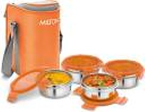 MILTON Cube 4 Lunch Box, 300 ml, Set of 4, Orange price in India.