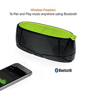 Amkette Trubeats Sonix Hi-Fidelity Bluetooth Portable Speaker with Mic, 9W Output, 8 Hours Playback, Rechargeable, NFC, AUX, Micro SD Card for Smartphone, Tablets & Laptops (Black-Green) price in India.