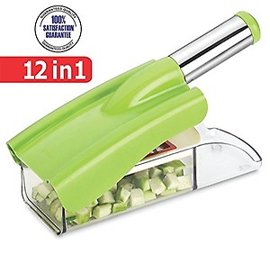Begmy Stainless Steel 12 in 1 Chipser Slicer, Green and White price in India.