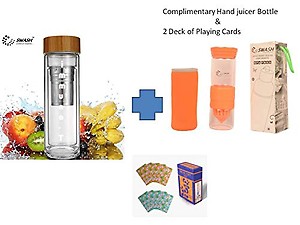 SWASH Festive Bumper Offer Green Tea bottle with Single Glass Wall and a Bamboo Lid (Immuno T) - 500 ml with Complimentary Hand Juicer Bottle & 2 Deck of Playing Cards price in India.