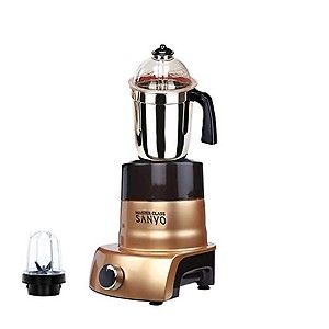 Masterclass Sanyo 750 Watts Prst Golden Mixer Grinder With 2 Jar (1 Large Steel Jar, 1 Small Bullet Jar) Made in India (ISI Certified) price in India.