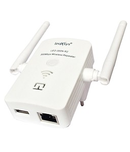 Leoxsys LEO-300N-R2 300mbps Wireless Repeater Router Range Extender With 3dBi External Antenna - White price in India.