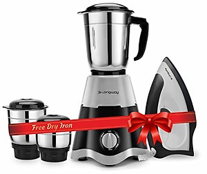 Longway Super Dlx 700 W Mixer Grinder with 3 Jars (Powerful Motor with 1 Year warranty, Black & Gray) & Kwid 750 W Dry Iron (Black & Gray) price in India.
