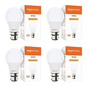 Amazon Basics - 9W LED Bulb, Cool White (Base B22, Pack of 4)