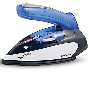 Havells Plastic Travel Buddy 800 Watt Steam Iron With Steam Burst, Cermanic Sole Plate, Foladable Handle, Horizontal & Vertical Steaming, 2 Years Warranty. (Blue Grey), 800 Watts price in India.
