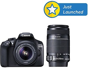 Canon EOS 1300D (EF S18-55 IS II & 55-250 Lens) DSLR Camera 16 GB Card + Carry Case (Black) price in India.