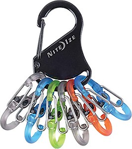 Nite Ize KeyRack Locker, Stainless Steel Carabiner Key Chain With 6 Colorful Locking S-Biners To Hold + Identify Keys, Black price in India.