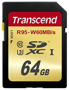 Transcend 64 GB High Speed 10 UHS-3 Memory Card 95/60 MB/s (TS64GSDU3) price in India.